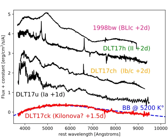 Fig. 4.— DLT17ck spectrum at 35 hours after the GW170817 compared with spectra of young SNe at similar epochs