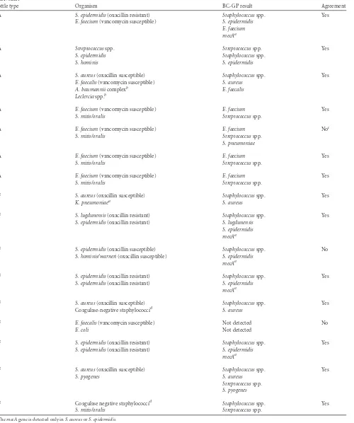 TABLE 2 Agreement between the BC-GP assay and standard laboratory methods for polymicrobial blood cultures