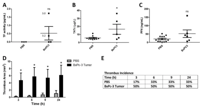 Figure 5. Effect of BxPc-3 tumors on thrombosis in mice