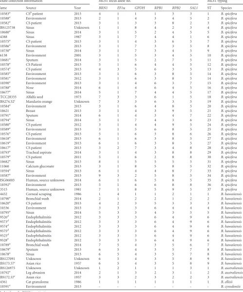 TABLE 1 Isolate collection information and MLST-based allelic and sequence-type assignment