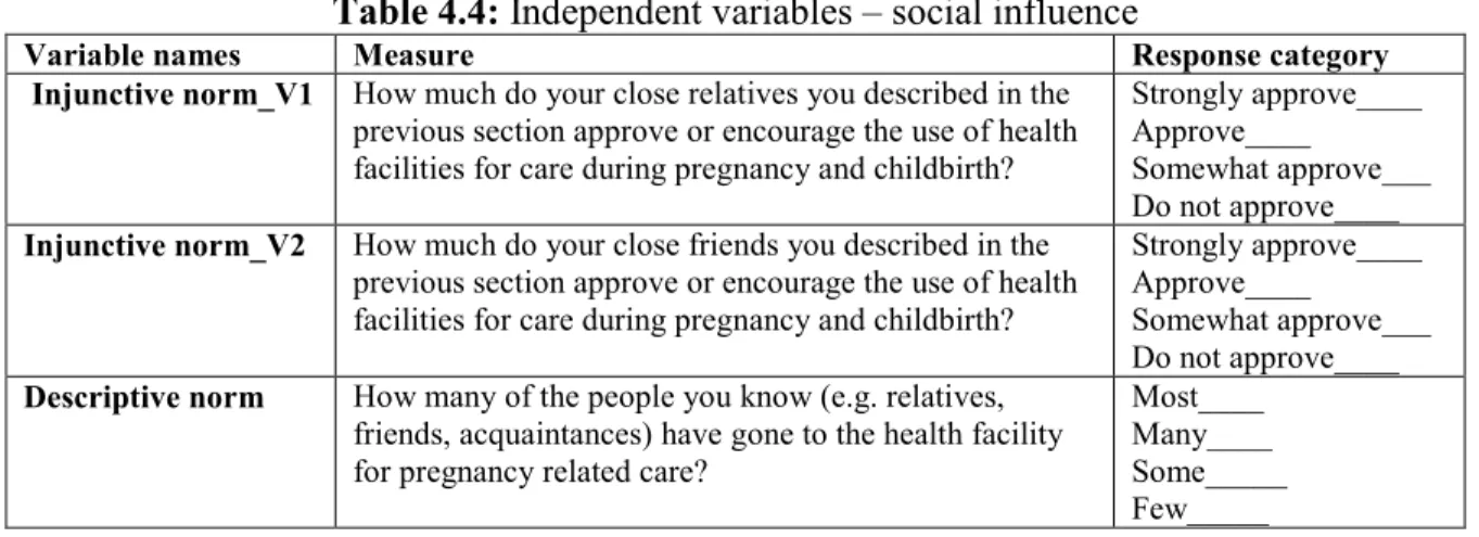 Table 4.4: Independent variables – social influence 