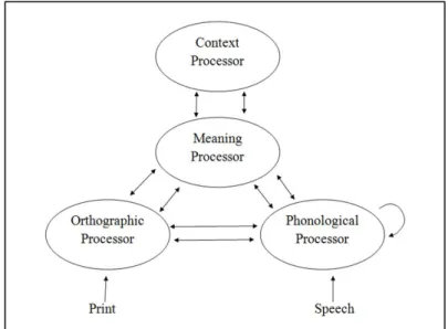 Figure 1.  The Four-Processor Model for Reading (Adams, 1990). 