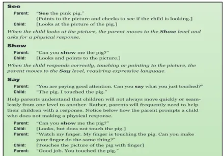 Figure 4.  Example of 3S strategy dialogue from the IBR at Home technical manual (Wasik,  2009, p