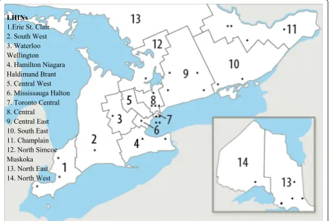 Fig. 1 Stroke units’ distribution across LHINs in Ontario The map has been modified from http://www.lhins.on.caCopyright information:©Queen's Printer for Ontario, 2014