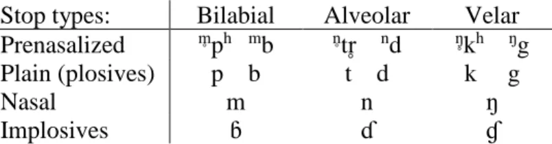 Table 2: Stop types in Somali Chizigula 