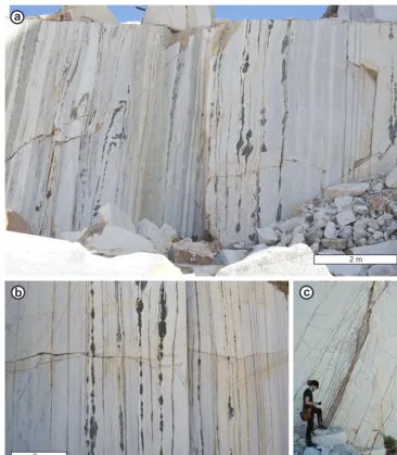 Figure 5. Examples of vertical wall exposures.ofview to the south).north. Banding of the marble is parallel to the amphibolite layers