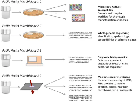 FIG 2 Progressive integration of genomics and metagenomics into public health microbiology