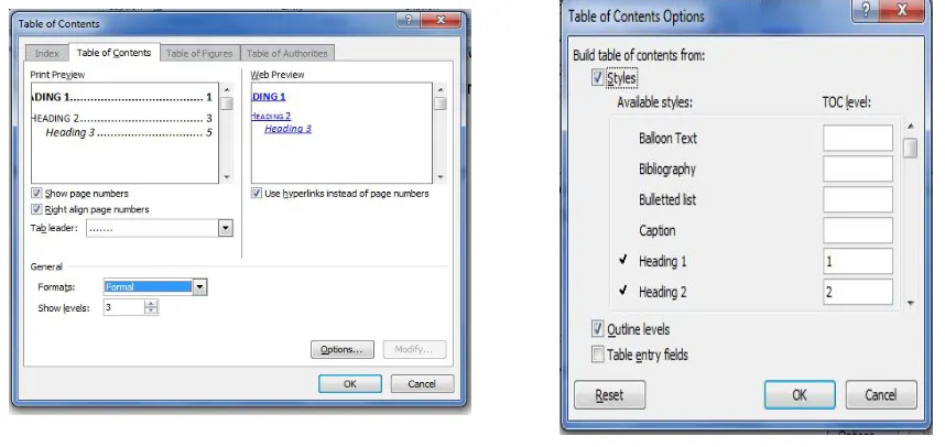 Figure 13: Table of Content Submenu 