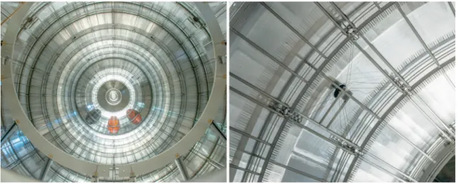 Figure 4. Left: view of the complete wire-electrode system as seen from the beam-line flange at the source end of the MS