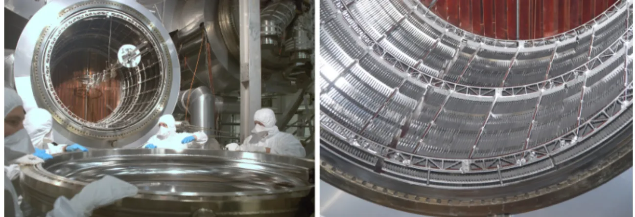 Figure 6 . Left: closing of one of the main pump ports with the NEG pump and the cryogenic baffle visible in the background