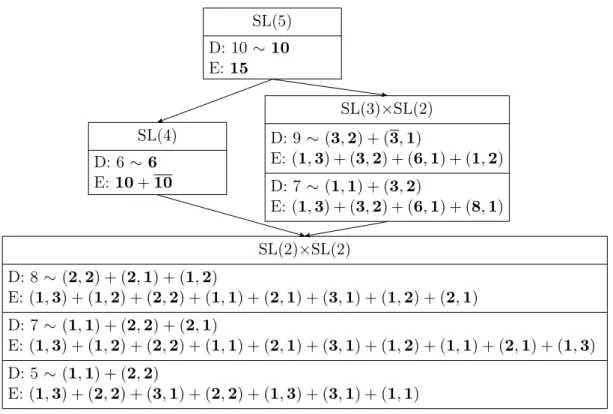 Figure 1: Solutions of the linear constraints (C1) and (C2). “D:” lists the dimension of the group manifold and the corresponding coordinate irreps