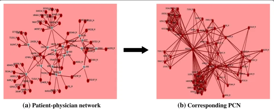 Figure 3 Construction of PCN from research dataset. The red circle represents physician and the gray triangle represents patient.