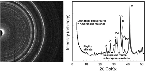 Figure 4. CheMin X-ray diffraction results for the Windjana sample. (a) Diffraction image from CheMin