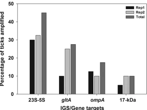 FIG 1 Representative PCR ampliﬁcation oftom) ampliﬁcations are shown. Lanes 1, marker; lanes 2,genomic-DNA samples ofcontrol; lanes 3 to 15, representative tick samples.are shown in lanes 3, 4, 7, 8, 11, and 14