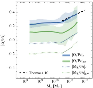 Figure 5. The α-element-to-iron abundance ratio of central galaxies at z = 0 as a function of stellar mass