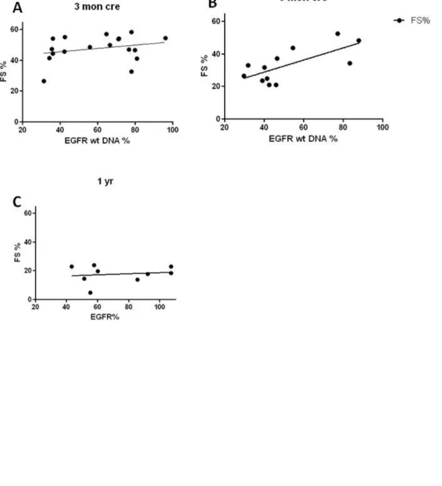 Figure 2.6:  Correlation between FS% and Egfr wt %.  (A) Linear regression analysis showed that  the correlation between FS% and Egfr wt % was not significant (p value = 0.288, r 2  = 0.0712)