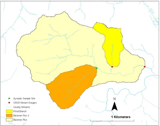 Figure 4. 4: Location of USGS stream gauges and synoptic sample sites.