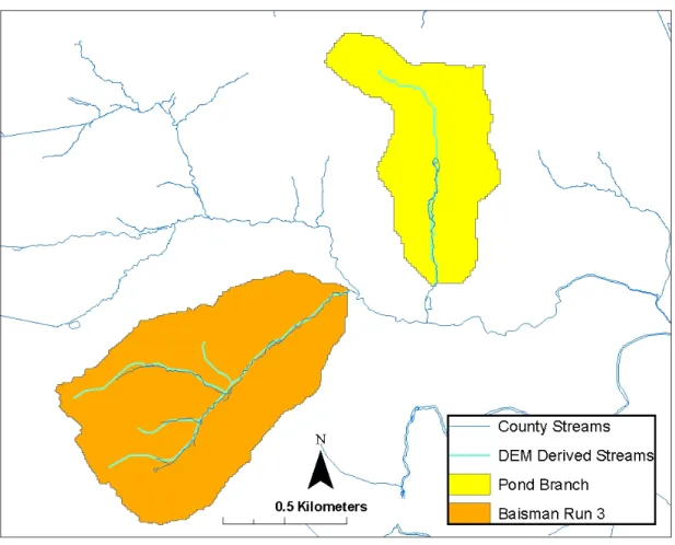 Figure 4. 6: Catchment boundaries and stream network derived in the Terrain Analysis System  (TAS)