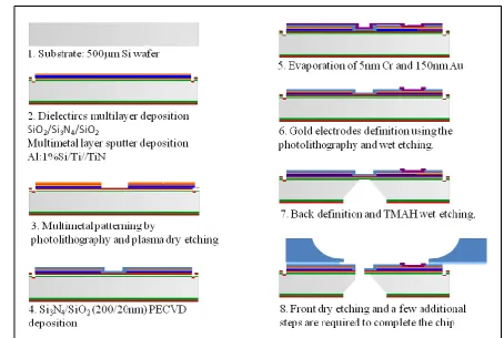 Figure 3.12. Fabrication process of the MEA-module. Only the main steps are here reported