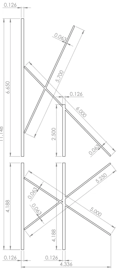 Figure 2.10: Wing structure layout. The layout was used as a template during bonding of the graphite rods