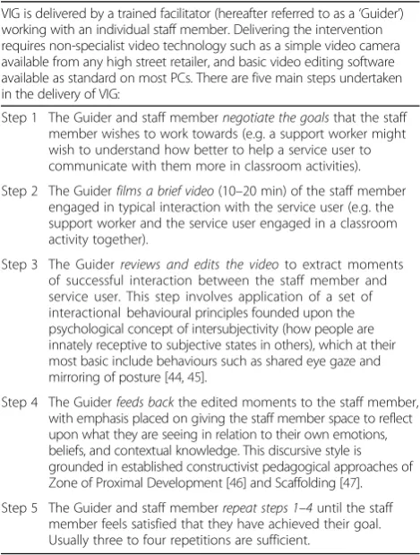 Table 1 Video interaction guidance - the intervention