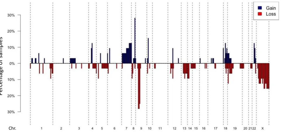 Figure 3: Genetic alterations in angiosarcomas affecting the MAPK pathway. Loss-of-function mutations (missense, frame-shift, deletion) are shown in blue, amplifications in red, activating mutations in orange.