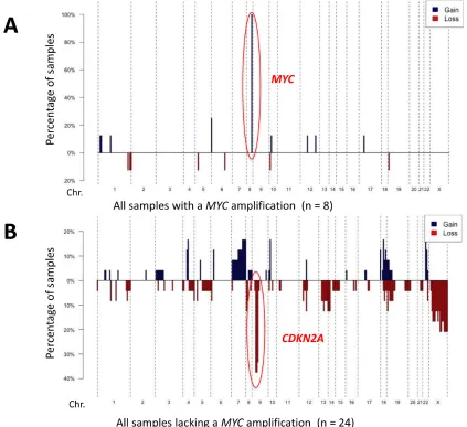 Figure 5: Copy number profiles according to MYC status. Penetration blots of the samples included in the study grouped according to MYC status
