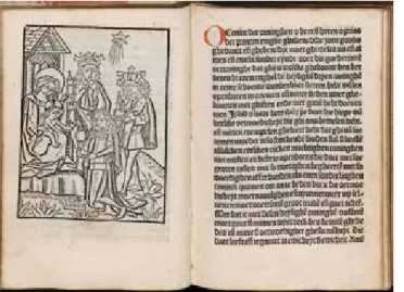 Fig. 11 The Supper at Emmaus and adjacent prayer text (fols. s1v–s2r), Devote  ghetiden (fig