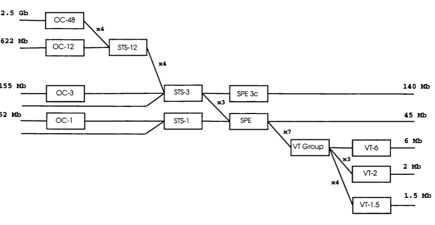 Figure 2.1: SONET bit rate hierarchy