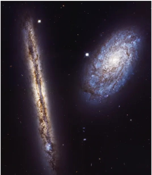 Figure 1.2: The disk galaxies NGC 4302 (left, seen edge-on) and NGC 4298 (right, seen at an angle)