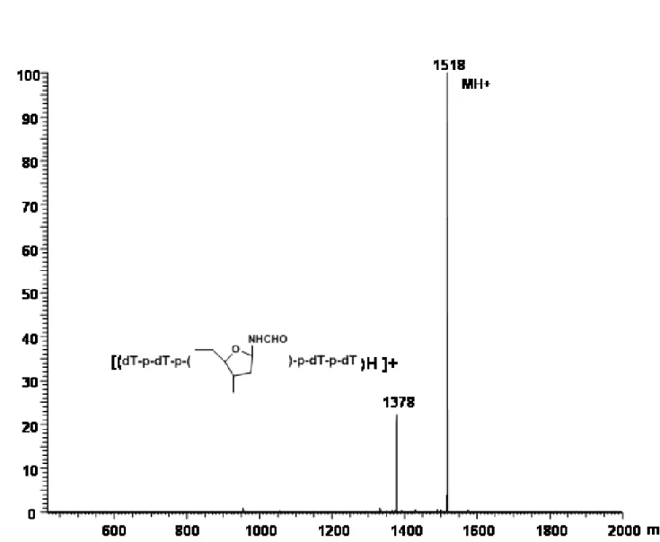 Figure 2.14 Positive ion ESI-MS/MS of ion at m/z 1518, 9 min peak in HPLC of oxidized 5-mer