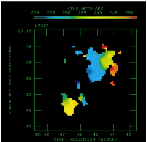Fig. 4. Color image of the mean velocity of the CO(1 →0) emission from clouds and clumps within Complex-37