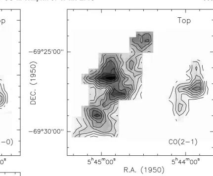 Fig. 6. Maps of the velocity integrated CO(1 →0) emission from Complex-37, obtained using the 20 00 spacing  observa-tions