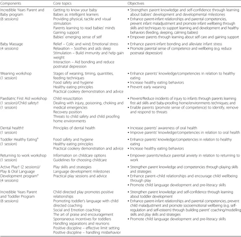Table 3 Parent and Infant Program Components, Core Topics and Objectives