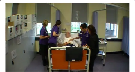Fig. 2 Group 1 - Screen shot of Web based version of First2Actinteractive patient deterioration education program, depictingpatient actor and action buttons