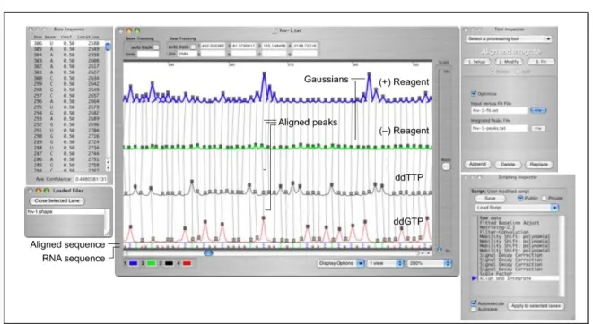 Figure 2.2. ShapeFinder at the Align and Integrate stage.  The Data View Window  (center) provides graphical feedback on each data processing step