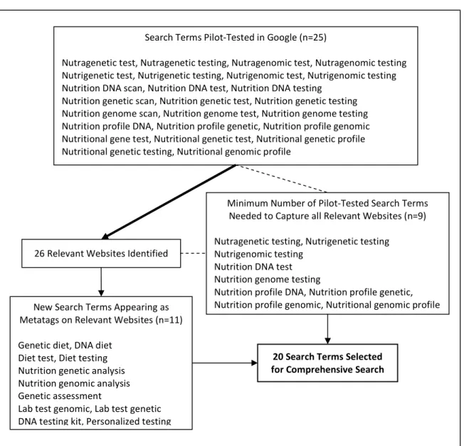 Figure 3.1. Pilot study to select search terms to identify websites promoting or selling  nutrigenomic services 