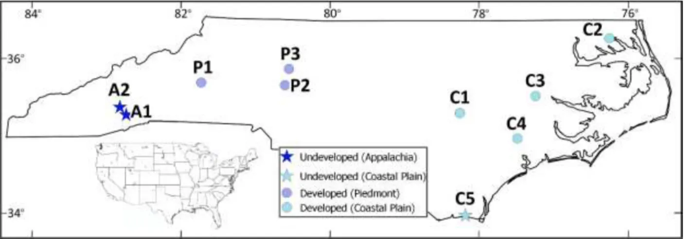 Figure 1: Location of the 10 water table records used in this study. 