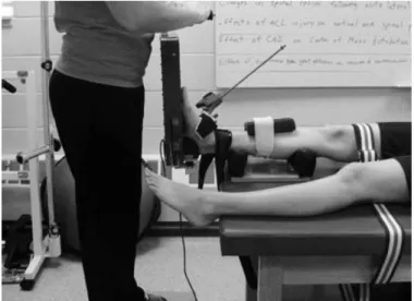 Figure 1. Ankle arthrometer and participant setup.