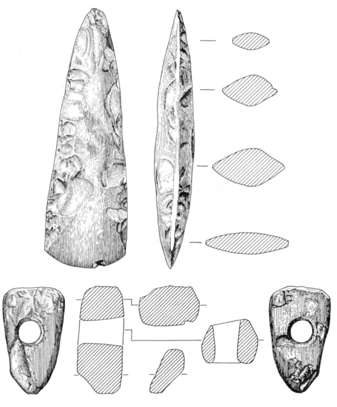 Fig. 22. Two stone axes from the river clay/wood peat area. Scale 1:2. 