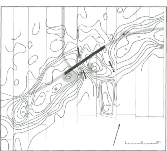 Fig. 28. Contour map of a part of the Schoonrcwoerd stream ridge with (,he double break-through channel  at &#34;Ottoland-Kromme Elleboog&#34;