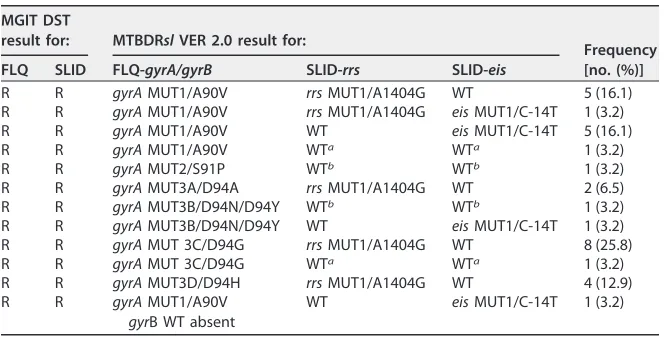 TABLE 5 MGIT DST and GenoType MTBDRsl VER 2.0 analysis of XDR isolates identiﬁed(n � 31)