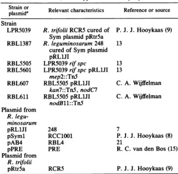 TABLE 1. Rhizobium spp. strains and Sym plasmids