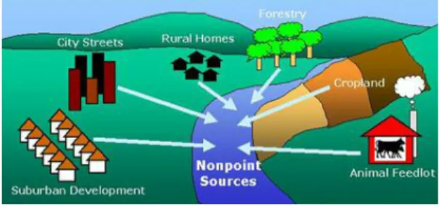 Figure 1: Schematic of possible nonpoint sources of  pollution into a water body (NOAA 2006)