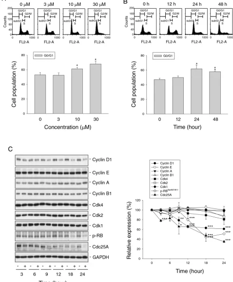 Figure 2: Effect of nitroxoline on cell cycle progression and related regulator proteins