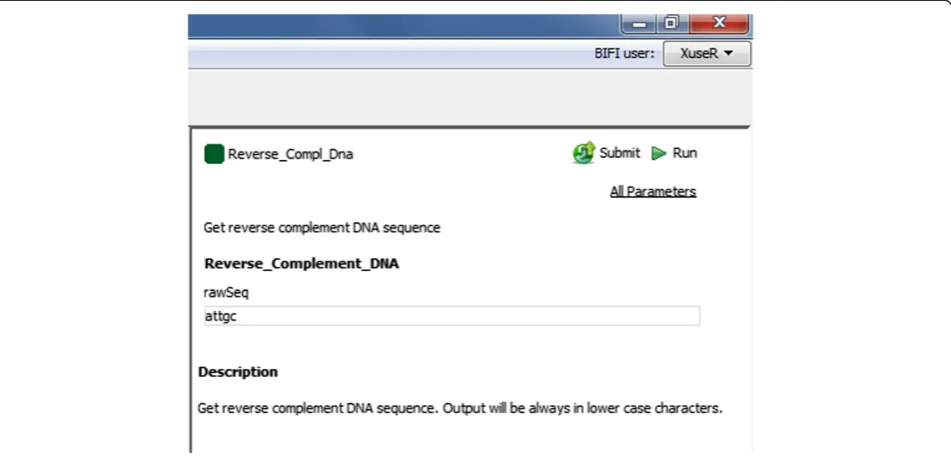 Figure 6 The BIFI design component. The BIFI design component allows the user to modify the workflow view or change default values forthe ports interactively.