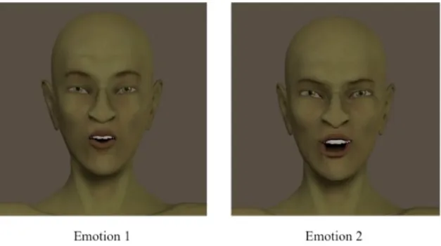 Figure 3. 	  	  Examples of novel emotion stimuli used in Study 2. Stimuli were created using the Poser Pro  2012 3D art and animation software and were not reliably rated as depicting any single English-language  emotion category