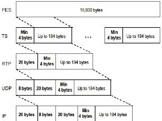 Fig 2: Encapsulation of MPEG-2 TS packets in IP packets 