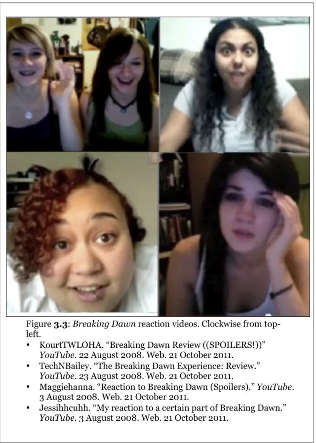 Figure 3.3: Breaking Dawn reaction videos. Clockwise from top- top-left.  