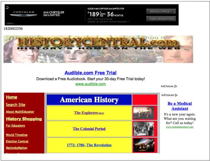 Figure 3.  The “front page” of the HistoryCentral.org:  History’s Home on the Web  textbook 